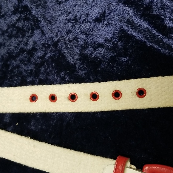 Vintage Astor Cloth Belt Cream with Red Leather Buckle 36" - Picture 8 of 13